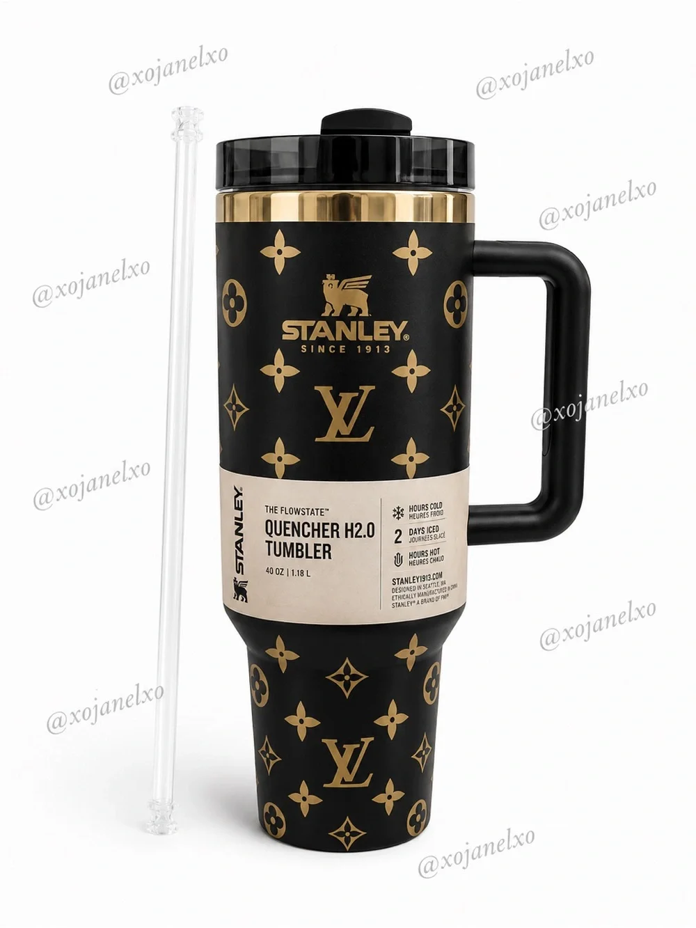 Stanley Black & Gold Designer Quencher Tumbler with Handle New
